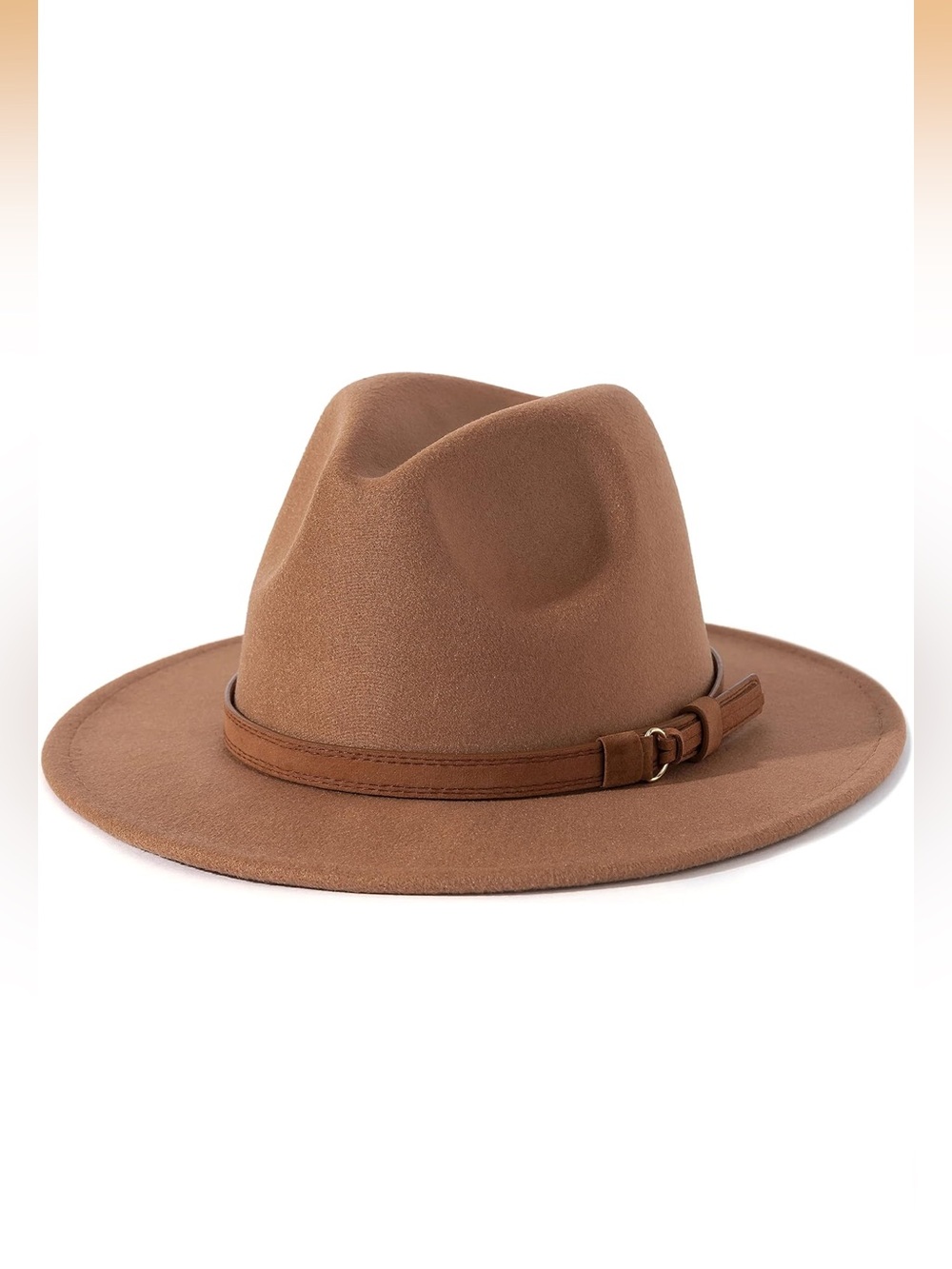Women's Tan Felt Fedora Hat with Slim Belt Trim